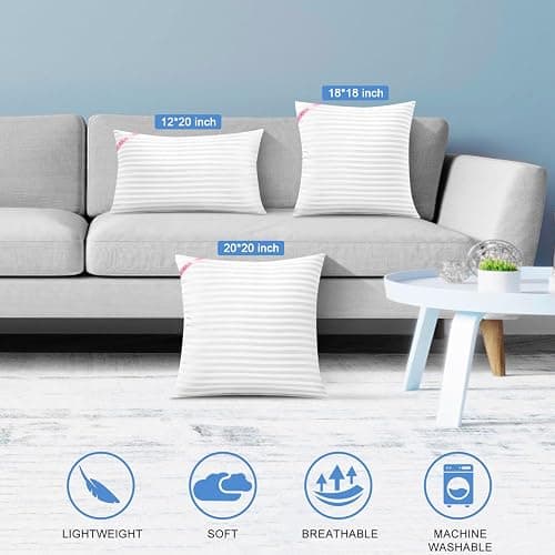 EIUE Throw Pillow Inserts, Machine Washable Pillows,Premium Polyester Fiber Fill for Sofa Bed & Decorative Cushions (White, 18x18inch) thumbnail 6
