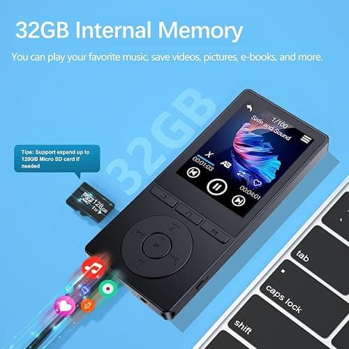 64GB MP3 Player with Bluetooth 5.3, Music Player with HiFi Sound for Sports Runners, 2.4" Screen MP3 Player Built in HD Speaker Voice Recorder FM Radio E-Book, Expanded Up to 128GB, Earphone Included thumbnail 7