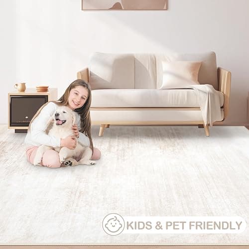 Area Rugs 5x7 Living Room: Washable Rug Modern Abstract Large Rug Soft Non Slip Neutral Rugs Stain Resistant Indoor Carpet for Bedroom Kitchen Dining Room Table Nursery Home Office Rugs(Beige,5'x7') thumbnail 5