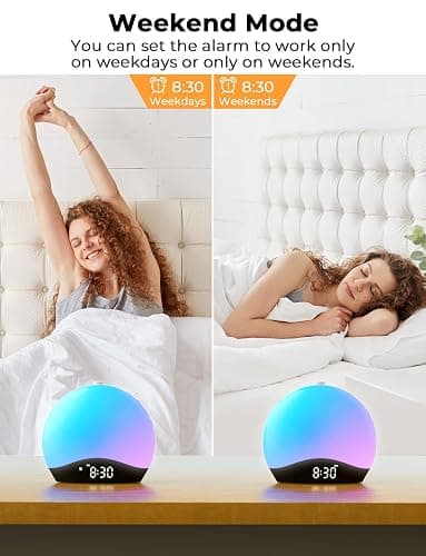 LIORQUE Sunrise Alarm Clock Wake Up Light Clock with Sunrise/Sunset Simulation, 8 Colors Atmosphere Lamp, 22 Natural Sounds, Dual Alarms, Snooze and FM Radio, Light Up Alarm Clock Bedside thumbnail 8
