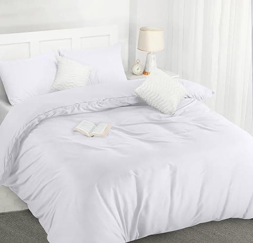 Utopia Bedding Duvet Quilt Cover Set with Pillow cases, Double - Soft Microfibre Polyester (White) - Double - White - Image 1