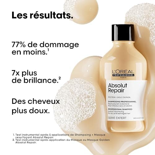 L'OREAL PROFESSIONNEL - Cheveux Secs & Abîmés - Absolut Repair - Nourrit & Répare la Fibre, Protège & Apporte Brillance - Enrichi en Protéines de Blé thumbnail 2