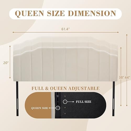 YI DANICA Upholstered Headboard for Full/Queen Beds - Arched Headboard Wall Mount & Bed Frame Mount, Adjustable Height, Velvet Tufted Modern Vertical Channel Design (Beige, Queen (U.S. Standard)) thumbnail 2