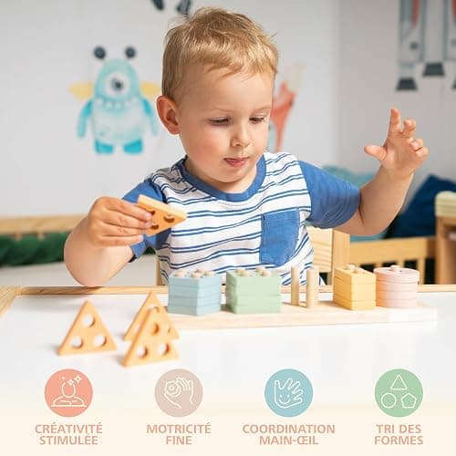 Sweety Fox Jouets Montessori à Empiler et de Tri 1 2 3 Ans - Jouet d'Activité et de Développement en Bois Couleurs Pastel - Jeux Montessori pour Tout-Petits 1 an thumbnail 3