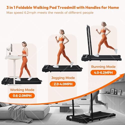 Walking Pad Treadmill with Handles, Folding Foldable Electric Treadmills for Home Small, 3.0HP Walking Pad with Handle Bar, 3 in 1 Portable Under Desk Treadmill with LED Display, 320LBS Capacity thumbnail 2
