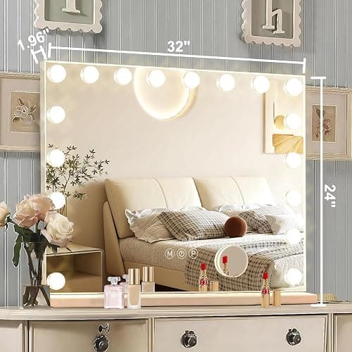 Ratsamee Hollywood Vanity Mirror with Lights, 18 Dimmable Bulbs, 3 Color Lights,Make Up Lighted Mirror, Aluminum Metal Frame, USB Charging Port（32" x 24"） thumbnail 2