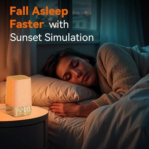 Sunrise Alarm Clock with Noise Machine: Digital Alarm Clock for Bedrooms, Nature Sounds for Gentle Wake Up, 30 Sleep Sounds, Adjustable Brightness & Volume, Timer - Wood Grain thumbnail 5