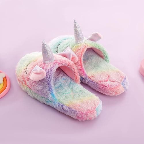 HIBCIGA Kids Fuzzy Slippers for Girls Boys Unicorn Glow in the Dark Plush Fleece Warm Indoor Shoes thumbnail 8