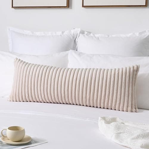 Kevin Textile Soft Plush 14x36 Inch Long Lumbar Pillow Cover 1 Pack, Luxury Fluffy Faux Fur Striped Flannel Rectangle Body Cushion Case for Couch Sofa Chair Bed Home Decor, Beige thumbnail 6