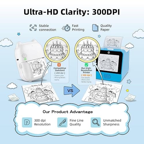 Ognee AI Voice Sticker Printer for Kids, Display Screen Super High 300 DPI | Display Screen, Voice Control Mini Printer, Instant Thermal Printer Toy for DIY and Learning with 2 Paper Rolls thumbnail 2