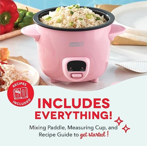 DASH Mini Rice Cooker Steamer with Removable Nonstick Pot, Keep Warm Function & Recipe Guide, Half Quart, for Soups, Stews, Grains & Oatmeal - Pink thumbnail 6