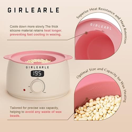 GIRLEARLE Premium Digital Waxing Kit for Women and Men, Wax Warmer Hair Removal at Home with Wax Beads & Silicone Pot, Target Different Types of Sensitive Skin Brazilian Bikini, Facial, Leg, Full body thumbnail 5