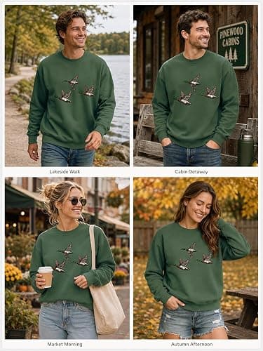 Mallard Duck Sweatshirt Camo Hunting Season Duck Sweatshirts for Women Men | Vintage Fall Scene Duck Sweatshirt Flying Mallards Camouflage Cozy Season Autumn Hoodies, Lightweight, Breathable thumbnail 3