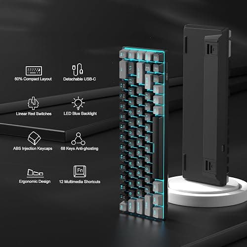 MageGee Portable 60% Mechanical Gaming Keyboard, MK-Box LED Backlit Compact 68 Keys Mini Wired Office Keyboard with Red Switch for Windows Laptop PC Mac - Black/Grey thumbnail 2