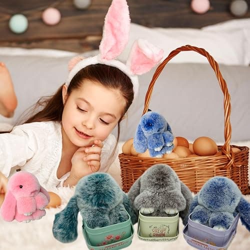 Bunny Keychain with Tin,Bunny Handmade Soft Pompom Charms,Fluffy Keychain Accessories for Womens thumbnail 6