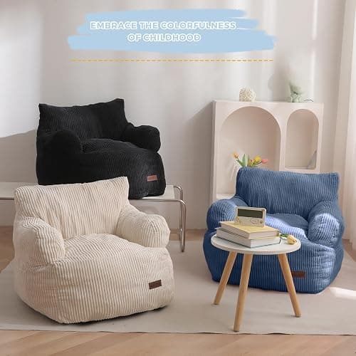MAXYOYO Kids Bean Bag Chair, Stuffed Bean Bag Sofa, Dusty Blue, Standard | Bean Bag Chair for Boys and Girls, Lazy Sofa with Pocket Floor Chair for Gaming, Reading thumbnail 3