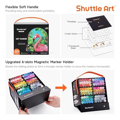 Shuttle Art 89 Colors Alcohol Markers, 88 Colors Dual Tip Art Marker Set Plus 1 Colorless Blender with Marker Case Perfect for Illustration Students Adult Coloring Sketching thumbnail 4