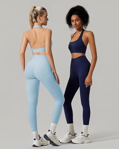 RXRXCOCO Backless Workout Sets for Women 2 Piece Halter Sports Bra Hidden Scrunch High Waisted Gym Leggings Matching Set thumbnail 5
