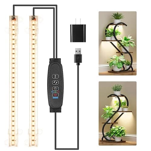 8.6'' Mini LED Grow Light Strips, Full Spectrum 3000K, 52 LED Plant Light with 3/9/12H Timer, 10 Dimmable Levels for Seedling, Succulent and Plant Shelf, 2 Head - Image 1