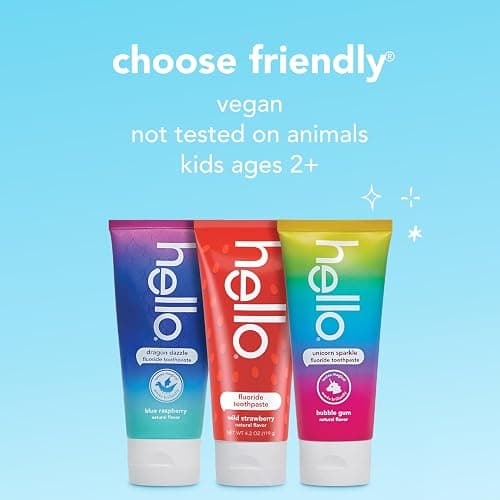 hello Kids Fluoride Toothpaste Variety Pack, 3 Pack, 4.2 oz | Bubble Gum, Strawberry, and Blue Raspberry Flavors, Safe for Kids Ages 2 and Up, Prevents Cavities, Polishes, and Brightens thumbnail 5