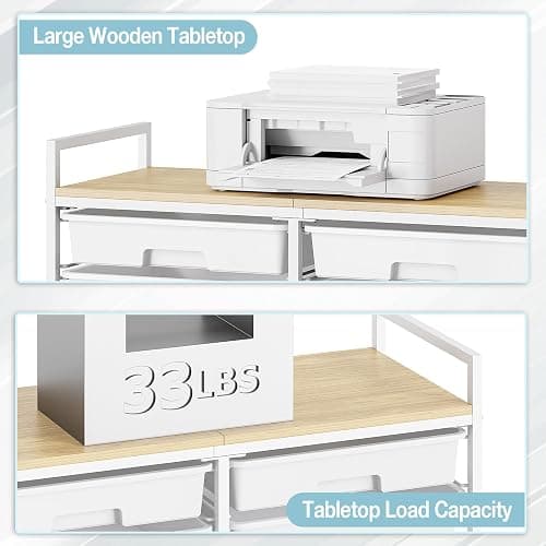 Rolling Storage Cart with 12 Drawers, Wooden Tabletop Utility Cart for Craft Storage, Art Supply Storage & Home Office Organization, Teacher Cart with Wheels for Classroom, School (White) thumbnail 6