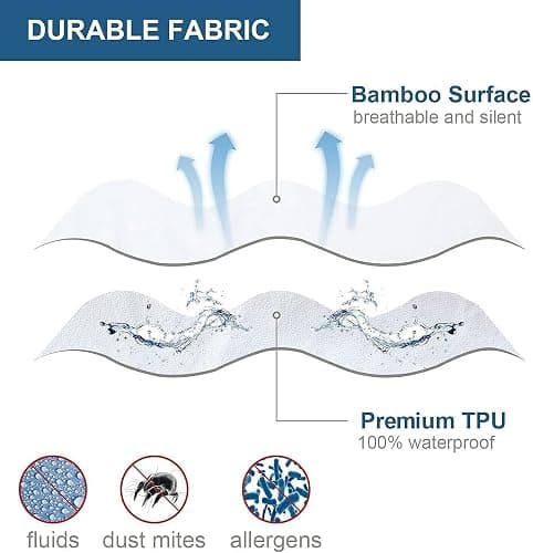 Bamboo Mattress Protector with Zipper - 100% Waterproof Full Size Cooling Mattress Cover - Ultra Soft Jacquard Fabric Breathable Noiseless Mattress Pad Cover - Zippered Mattress Encasement - Full - Bamboo thumbnail 8