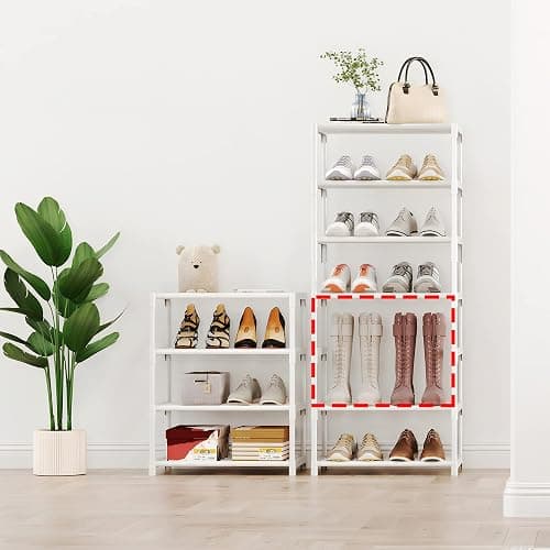 SOKOSEN 4-Tier Small Shoe Rack, Metal Stackable Kids Shoe Shelf Storage Zapateras Organizer,Narrow Shoe Rack Sturdy for Closet Hallway Entryway Living Room Bedroom (White) thumbnail 5