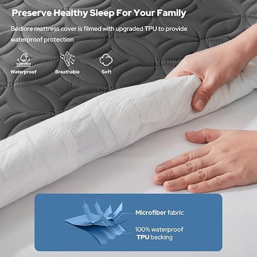 BEDLORE Waterproof Mattress Protector, Twin XL Size Mattress Pad with Deep Pocket 6"-15" Depth, Soft Breathable Dirt-Proof Bed Mattress Cover for Bedroom, College Dorm (Gray) thumbnail 2