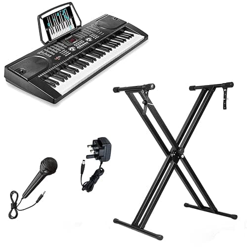 Crystals® 61 Keys Electronic Teaching Keyboard Digital Music Piano Instrument & Microphone with Keyboard Stand - Black (With Double Braced Stand) - Image 1