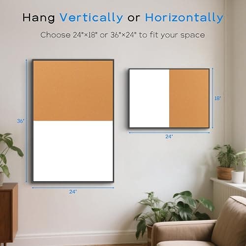 QUEENLINK White Board Cork Board Combo, 36'' x 24'', Magnetic Dry Erase Board and Pin Board for Wall, Black Aluminum Frame Bulletin Board for Home Office School with Accessories thumbnail 3