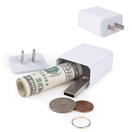 Plug Storage Realistic Looking Charger with Storage Hiding Places for Valuables Charger Diversion Safe, White - White