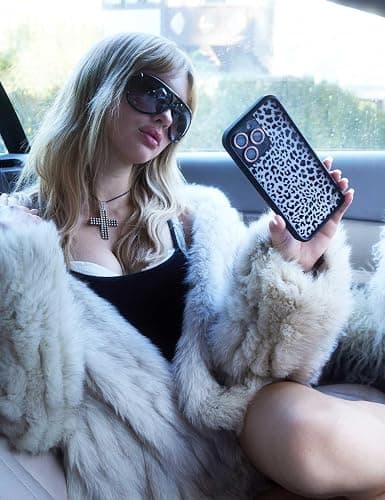 Wildflower Cases - Compatible with Apple iPhone 14 Pro | Protective Black Bumper, 4ft Drop Test Certified, Women Owned Small Business | Snow Meow - Animal Leopard White Black Floral Cute Trendy thumbnail 7