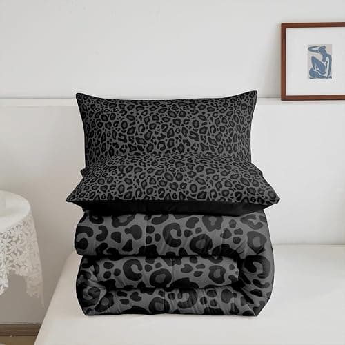 Castle Fairy Leopard Print Bedding Set 3 Pcs King Size,Cheetah Comforter Set,African Wildlife Down Alternative Adults Bedroom Decor,Gray Wild Animal Skin Ultra Soft Bed Inner Fill with 2 Piilowcases thumbnail 5