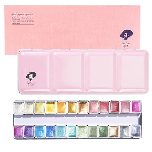Paul Rubens Artist Watercolor Paints-Metallic Glitter Solid Colors-Pink Portable Metal Case with Palette-24 Color Set Sparkle Watercolor thumbnail 9