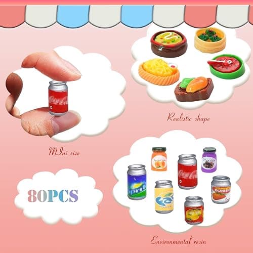 80 Pieces Mini Food Drinks Bottle Toys Pretend Food for Dollhouse Kitchen Accessories Mini Play Resin Food Toys thumbnail 4