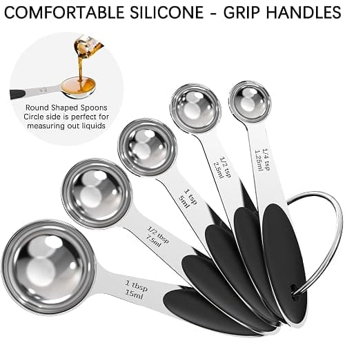 TILUCK Stainless Steel Measuring Cups and Spoons Set with Silicone Handle – Nesting Design for Space-Saving, Heavy Duty & Dishwasher Safe for Dry/Liquid Ingredients, Cooking & Baking (10) thumbnail 5