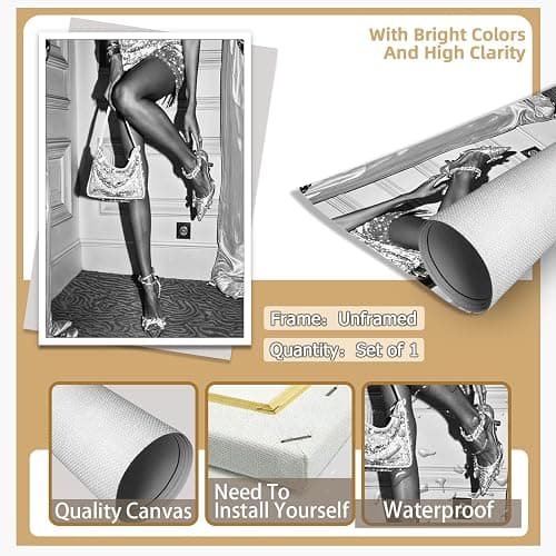 High Fashion Poster Trendy Black and White Wall Art Retro Girl Room Decor Luxury Feminist Canvas Prints Beautiful Chic Woman Picture for College Dorm Apartment Batchroom Bedroom Decor 12x16in Unframed thumbnail 7
