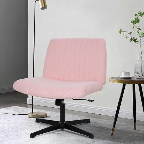 PayLessHere Criss Cross Chair Armless Office Chair No Wheels Modern Swivel Height Adjustable Ergonomic Desk Chair with Wide Seat Computer Task Vanity Chair for Home Office,Pink thumbnail 7