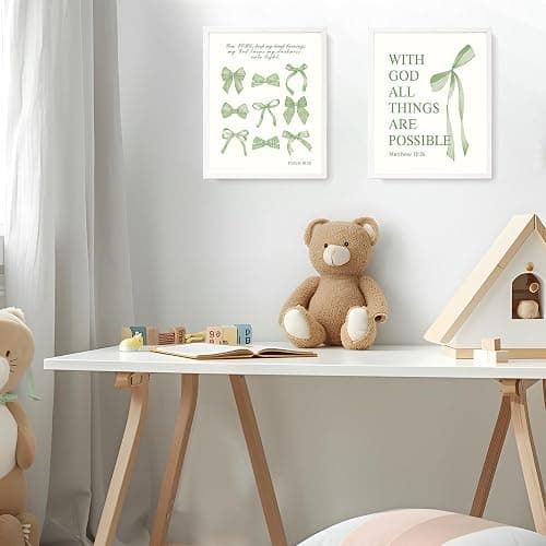 LARTSFRO Coquette Sage Green Bow Wall Art Decor Posters, Sage Green Bow Room Bedroom Bathroom Dorm Wall Art Decor Aesthetic for Teen Girls Gifts, Inspirational Bible Verses Bow Wall Decor, 10x8 Inch Set of 4 Pcs Bow Pictures (UNFRAMED) thumbnail 7