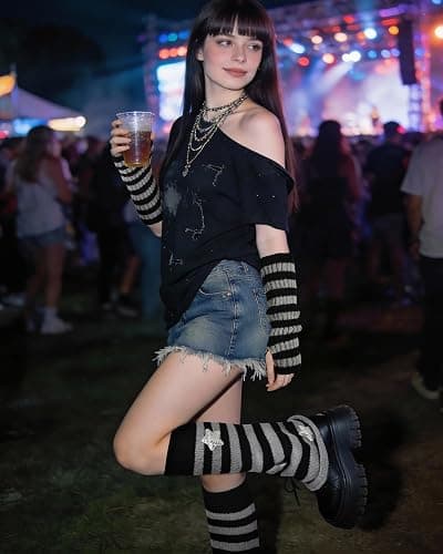 Jeasona Leg & Arm Warmers for Women & Girls, Goth Emo Style Ribbed Knit Socks for Daily Wear, Party & Cosplay thumbnail 2