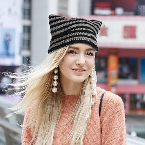 Crochet Hats for Women Y2k-Accessories Vintage Beanies Cat Beanie Fox Hat Grunge Accessories Knit Hat Winter Warm Little Devil Hats Slouchy Beanies for Women Girl thumbnail 7