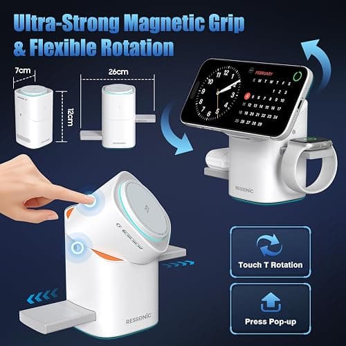 25W 3 in 1 Wireless Charging Station for Apple&Samsung, Desk Night Stand | Includes 45W Adapter, Wireless Charger for MagSafe iPhone 17/16/15/14/13/12, Galaxy S25/S24/S23/S22, AirPods & Watch thumbnail 5