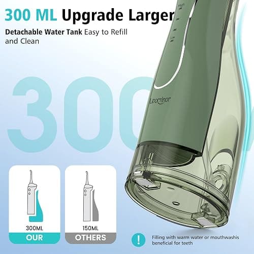 Leominor Water Dental Flosser Pick for Teeth, 300ML Portable Oral Irrigator Upgraded Tank Removable,IPX7 Waterproof, Rechargeable Travel Teeth Cleaner, Professional Electric Flossing Machine(O-Green) thumbnail 6
