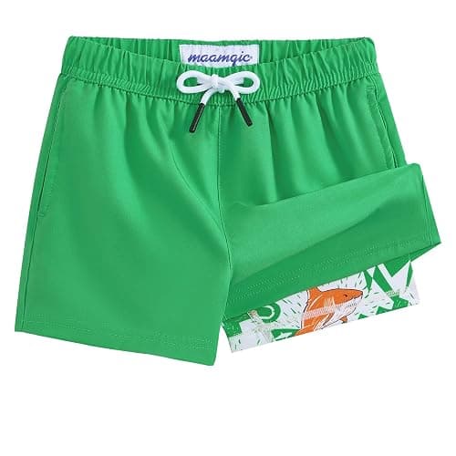 maamgic Boys Swim Trunks with Compression Liner 4-Way Stretch Quick Dry Bathing Suit Toddler Beach Shorts - Image 1