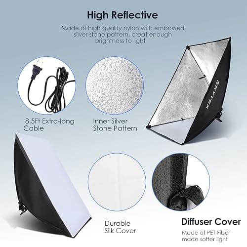 Skytex Softbox Lighting Kit(2Pack), 20x28in Soft Box | 85W 2700-6400K E27 LED Bulb Continuous Photography Lighting, Photo Studio Lights Equipment for Camera Shooting, Video Recording thumbnail 5