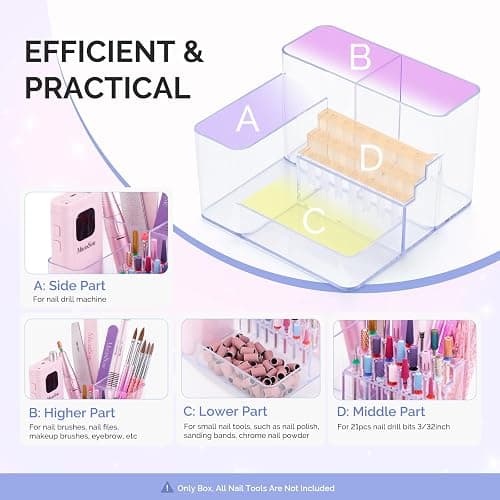 MelodySusie Nail Drill Holder, 21 Holes Nail Drill Bits Holder, Professional Acrylic Nail Tools Storage Box, Organizer Displayer for Manicure Efile Accessories Nail Drill Kit, Salon Home, Clear thumbnail 2