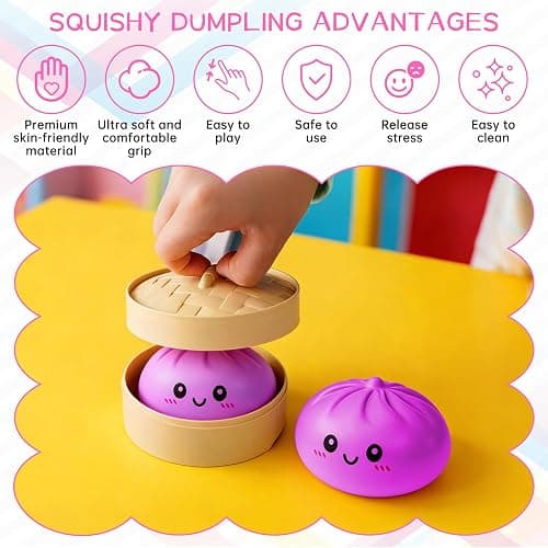 Mystery Dumpling Squishy Toy,Dumpling Stress Ball, Anxiety Relief,Fidget Toys Adults & Teens,Bun with Food Steamer Stretchy Desk Toys(Purple) thumbnail 4