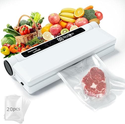 Food Vacuum Sealer Machine, 75KPA Strong Suction, Dry/Wet Modes, 20 Vacuum Seal Bags for Food, Digital Countdown Timer, Compact Lightweight, Ideal for Home Kitchen Use - Image 1