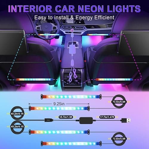 LivTee Accent Interior Car Lights, Smart Car Interior Lights with App Control, RGB LED Lights with Music Mode and DIY Mode, 2 Lines Design LED Lights for Cars with Charger, Car Accessories for Women thumbnail 3