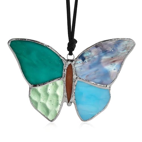 H&D HYALINE & DORA Butterfly Stained Glass Window Hangings Handmade Animal Design Panels Ornament for Home Window Garden - Image 1